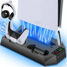 for PS5 Slim Host Heat Disspation Stand Cooling Station with Dual PS5 Controller Charging Station and 3USB Charging Port Headset Stroage Mount Bracket