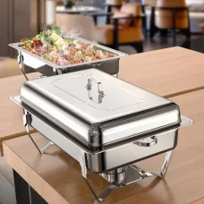 Warmounts 8Q2 Pack Grid Pans Rectangle Chafing Dish Food-Grade Stainless Steel Catering Buffet Food Meal Plates For Hotel Party Picnic