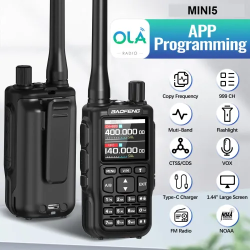 BAOFENG MINI5 Walkie Talkie 2200mAh Battery 999 Channels Type-C Fast Charging bluetooth APP Programming NOAA Weather Alert Emergency Two-Way Radio