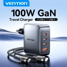 [GaN Tech] Vention TZ-FET-EU 100W 4-Port USB PD Charger USB-A+3USB-C Fast Charging Wall Charger Adapter EU Plug for iPhone 17 17Pro 16 Pro Max 15 14 13 for Xiaomi 17pro for SAMSUNG Galaxy Z Fold 7 for OPPO for VIVO