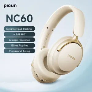PICUN NC60 Wireless bluetooth 5.4 Headset ANC Gaming Headphone -48dB Deep Noise Reduction 4 Mic Noise Reduction 40mm HD Driver HiFi Bass 130H Playback AUX E-Sports Gamer Headphones