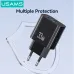 USAMS CC317 T65 33W 2-Port USB PD Charger USB-A+USB-C PD Fast Charging Wall Charger Adapter EU Plug for iPhone 16 16 Pro 15 14 13 Pro Max for Huawei Pura X for Xiaomi 15pro for Samsung Galaxy S25 Ultra