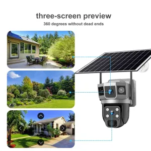 V380 Pro 12MP Solar Powered Three-lens Camera 4G/WiFi Wireless PTZ PIR Motion Detect Night Vision Two Way Audio IP66 Waterproof Outdoor CCTV Security Camera