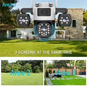 V380 3MP Triple Lens Smart Security Camera Wireless PTZ Full Color Night Vision Motion Detect Two Way Audio Waterproof Outdoors Indoors Phone Remote Monitor Cameras