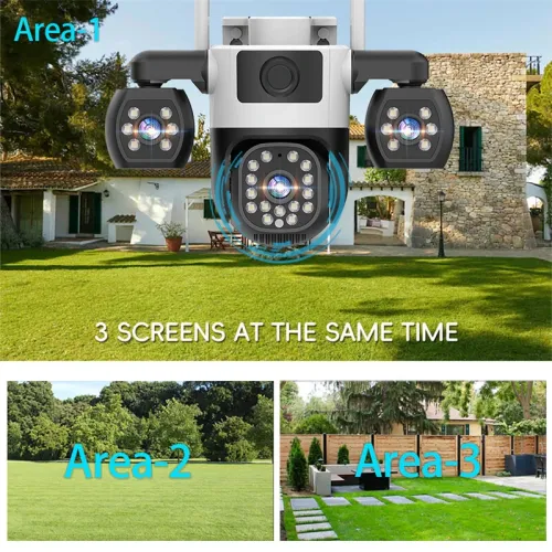 V380 3MP Triple Lens Smart Security Camera Wireless PTZ Full Color Night Vision Motion Detect Two Way Audio Waterproof Outdoors Indoors Phone Remote Monitor Cameras