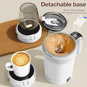 IPRee 380ML Detachable Automatic Magnetic Stirring Mug with Straw & Lid Stainless Steel Waterproof USB Electric Mixing Coffee Mug