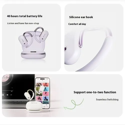 RemaxOpenBuds KF01 TWS Earbuds bluetooth 5.4 Earphone 14.2mm Moving Coil 360 Surround Stereo ENC Noise Cancelling LED Digital Display White Noise Music Liquid Silicone Earhooks Sports Headphone