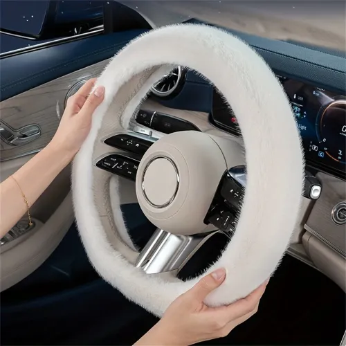 Car Plush Steering Wheel Cover Long Plush Warm Soft Non-slip Fits Round and D-shaped Wheels Comfortable and Stylish for Winter