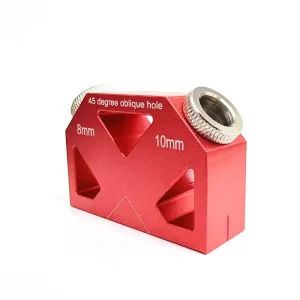 45 Angle Drill Guide Jig Aluminum Alloy Dowel Jig 45 Oblique Hole Drilling Positioner 8mm 10mm Pocket Drilling Hole Locator Precise Woodworking Joint Angle Tool for Angled Dowel Joint