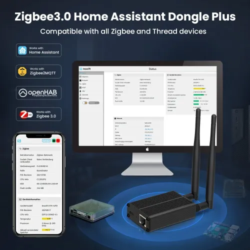 AVATTO ZigBee3.0 Dongle To Ethernet/USB/WiFi Gateway Coordinator Works With Zigbee2MQTT Home Assistant ZHA OpenHAB