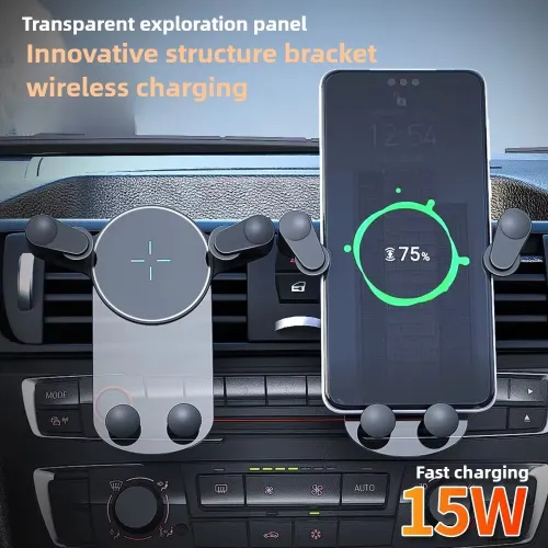 15W Wireless Car Charger Mobile Holder with Navigation Clip On Smartphone Mount