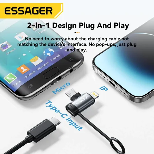 ESSAGER ES-OTG33 2-in-1 OTG Adapter Type-C to iP/Micro USB 3A Fast Charging Data Sync for iPhone/iPad Android Phones