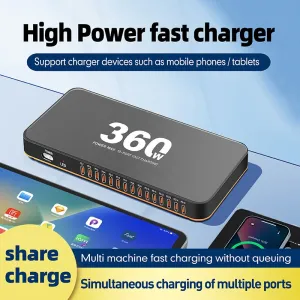 Bakeey WLX-815C 360W 15-Port USB PD Charger 15USB-C PD3.0/2.0 Fast Charging Desktop Charging Station EU Plug US Plug for iPhone 16 16 Plus 15 Pro 14 13 for Huawei Mate XT for Xiaomi 15pro for Samsung Galaxy Z Flip6