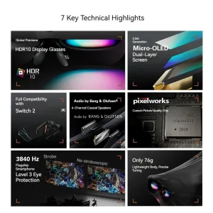 RayNeo Air 4 Smart AR Glasses Head-mounted TV with 1200 Nits HDR10 1080P 120Hz Micro OLED Portable Display with B&O Audio for iPhone Gaming Movies XR Device Eyes Protection