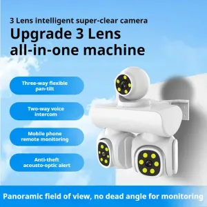 3MP Triple-Lens WIFI IP Camera P66 Waterproof Two-Way Audio Full-Color Night Vision Motion Alert Mobile Remote Monitoring EU Plug
