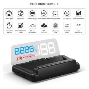 GEYIREN C500 Auto OBD2 HUD Head-Up Display EOBD Windshield Car Speedometer Projector Digital  For All Car