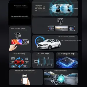 4 Lens Car Dash Cam Front Back Left Right Driving Recorder DVR Motion Detection Loop Recording Night Vision Mobile App Wide Angle Camera With / Without Wifi