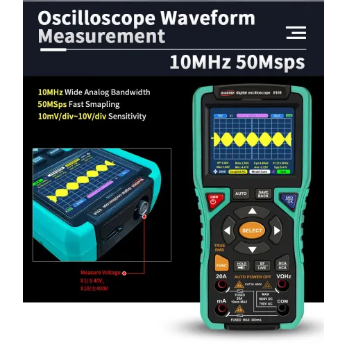 2IN1 WINAPEX 810B Digital Oscilloscope Multimeter 10MHz Bandwidth 50MSa/s Sampling High Sensitivity 400V Overload Protection