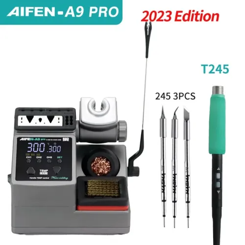 AIFEN A9PRO Soldering Station 120W Temperature Control Welding Tool Compatible with 245 Tips Adjustable Hibernation Bracket Silicone Organizer Professional Soldering Handle