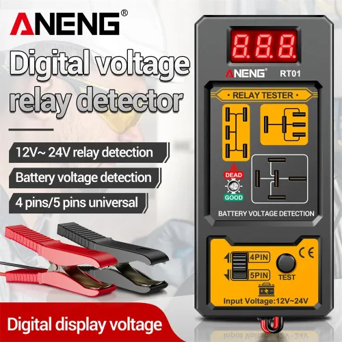 ANENG RT01 Automotive Relay Tester Digital Voltage Relay Detecter 4-Pin 5-Pin Relay Display 12V 24V Battery Diagnostic Tool