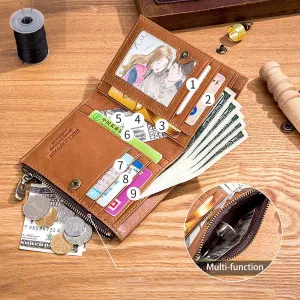 BULLCAPTAIN Genuine Leather Wallet for Men,Small Coin Purse,Mini RFID Card Holder,High Quality Hardware Card Wallet