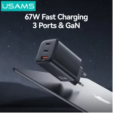 [GaN Tech] USAMS CC265 67W 3-Port USB Charger Dual USB-C+USB-A Fast Charging Wall Charger Adapter EU Plug for iPhone 17 17Pro 16 15 14 Pro Max for Huawei Mate XTs for SAMSUNG Galaxy Z Fold7 for OPPO for XIAOMI