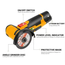 Brushless Motor 3 Inch Cordless Angle Grinder 550W High Power Grinding and Cutting Tool Rechargeable Lithium Battery Pack 19500 RPM Compact Design