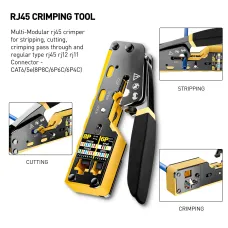 RJ45 Crimp Tool Kit Cat6 Cat5e Network Cable Tester Pass Through Connectors Wire Cutter Mini Stripper Strain Relief Boots 1000m Test Distance Crimping Cutting Stripping Tools