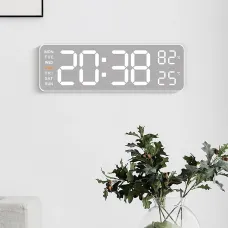 Electronic Wall Clock Temperature Humidity Display Metal Brushed Multifunctional Wall Clock Digital LED Electronic Alarm Clock