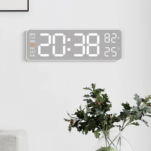 Electronic Wall Clock Temperature Humidity Display Metal Brushed Multifunctional Wall Clock Digital LED Electronic Alarm Clock