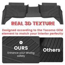 3PCS Car Floor Mats Set For Toyota Tacoma 2024 2025 Double Cab All Weather TPE Material Custom Fit Auto ICE Models Front Rear Row Anti Slip Shock Absorbing Easy Install