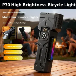 Multi-functional Digital Display Bicycle Headlight Waterproof Super Bright Flashlight for Outdoor Night Riding Hiking Camping