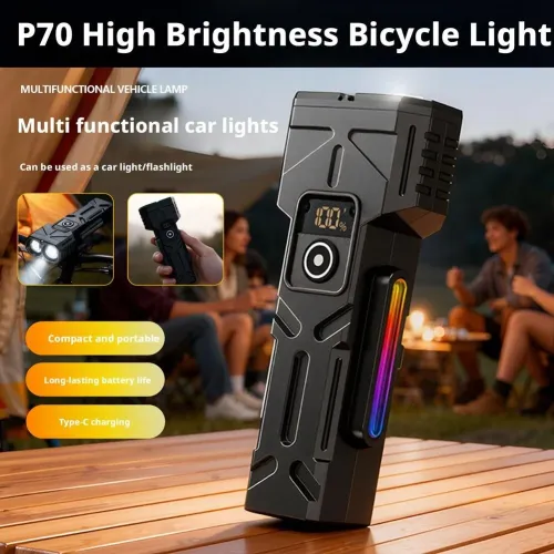 Multi-functional Digital Display Bicycle Headlight Waterproof Super Bright Flashlight for Outdoor Night Riding Hiking Camping