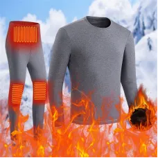 TENGOO HD-02G Electric Heated Top Pant Set Fleece 3 Zones Heating Lined Thermal Long Sleeves Trousers Men USB Chargeable Heated Suit