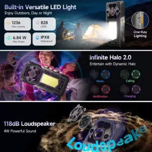 Ulefone Armor 30 Versatile LED Light Warning Light Loudspeaker 24GB RAM 512GB ROM 50MP Triple Camera 64MP Night Vision 6.95 inch 120Hz 12800mAh 66W Fast Charge Android 15 Helio G100 NFC IP68 IP69K Waterproof 4G Rugged Smartphone