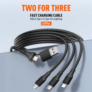 LDNIO LC97uc 100W USB-A/Type-C to Type-Cx2/iP Cable PD QC3.0 Fast Charging Data Transmission Copper Core Line 1.2M Long for iPhone 16 15 14 Pro Max for Huawei Mate XT for Samsung Galaxy Z Flip6