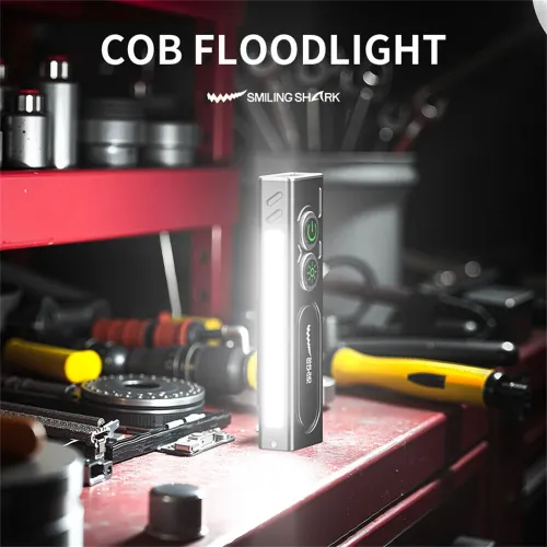 SMILING SHARK Multifunctional Type-Rechargeable Flashlight With Green Beam Light UV Light and Side Lights Waterproof with Magnetic Repair Work Lamp for Outdoor Fishing Hiking