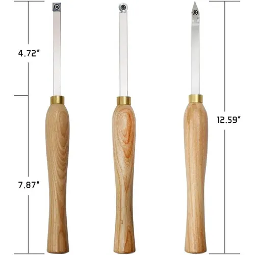 Wood Lathe Chisel Set 3 PCS Woodworking Turning Tools Includes Square Round Diamond Carbide Blades for Wood Turning Use