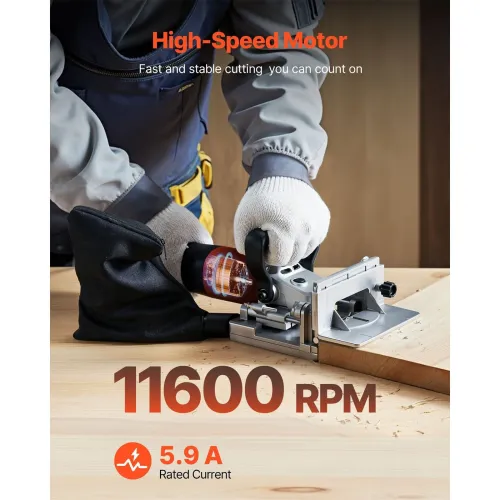 M1K-ZK5-100 Electric Biscuit Plate Joiner Plate Cutter Tool 11,600 RPM Motor Six Depth Settings Adjustable Angles Carbide Blade Dust Collection System for Accurate Wood Joints