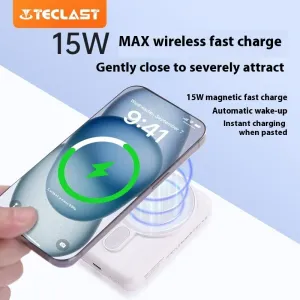 TECLAST X100 Pro 20W 10000mAh Wireless Magnetic Power Bank with 1 Input & 2 Outputs Support PD/QC/AFC/FCP Fast Charging Built-in Stand for iPhone 16 15 14 13 Pro Max for Huawei Nova Flip for Samsung Galaxy Z Fold6