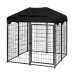 PawGiant Large Dog Kennel Outdoor Dog House with Roof 4ft x 4.2ft x 4.45ft Heavy Duty Metal for Large to Small Dog, Outside Dog Kennel Pet Crate Cage Playpen with UV-Proof Waterproof Cover