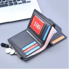 PU Leather Men's Wallet Clutch Bag Card Holder Short Wallets Zipper Large Capacity Vintage Male Purses