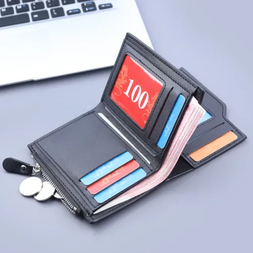 PU Leather Men's Wallet Clutch Bag Card Holder Short Wallets Zipper Large Capacity Vintage Male Purses