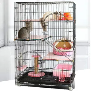 PawGiant 4-Tier Cat Cage, Cat Playpen Kennel Crate Chinchilla Rat Box Cage Enclosure with Ladders, Platforms Beds, Latches Tray Hammock