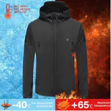 TENGOO HJ-07 7 Heating Areas Coat Jacket Three-speed Temperature Control Heated Windbreaker Thermal High Neck Hooded Coat for Winter Outdoor Sport