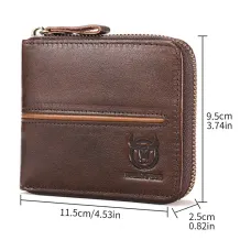 BULLCAPTAIN Men's Genuine Leather Wallet Horizontal Zipper Multi-card Design Business Card Holder Driver's License Money Clip