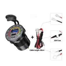12-24V Dual USB Car Charger Socket PD+QC3.0 With Colorful Voltmeter ON/OFF Switch for Bus Trailer Boats