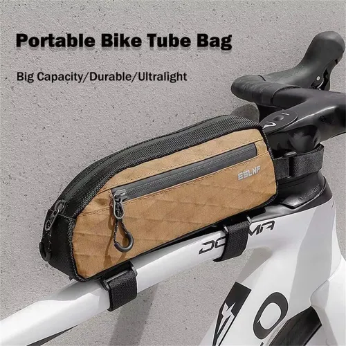 ESLNF Portable Bike Tube Bag Waterproof Big Capacity Top Zipper Hook Loop Strap Installation Nylon Bicycle Frame Bag for MTB Outdoor Riding