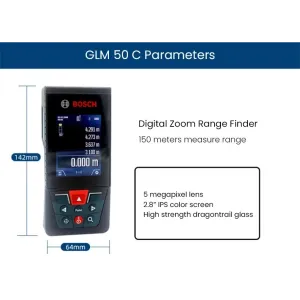 GLM150 C Laser Rangefinder 150 Meter Range Bluetooth Enabled Measuring Master APP IP54 2.8" IPS Screen with Zoom Function