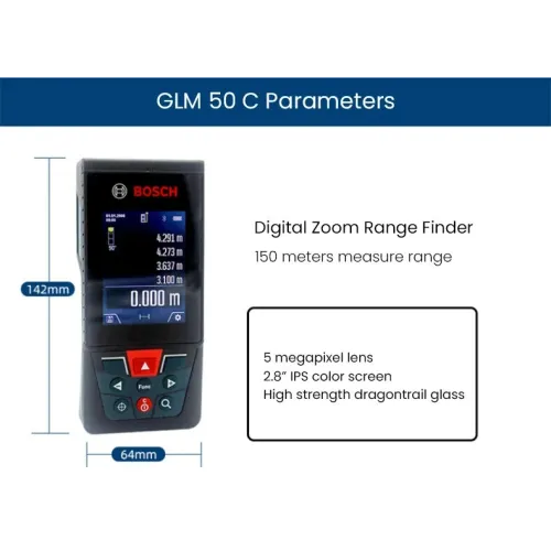 GLM150 C Laser Rangefinder 150 Meter Range Bluetooth Enabled Measuring Master APP IP54 2.8" IPS Screen with Zoom Function